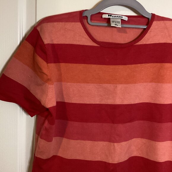 Nygard Collection Women's Pink Striped Sweater Short Sleeve Crew Neck Size M - Picture 2 of 6